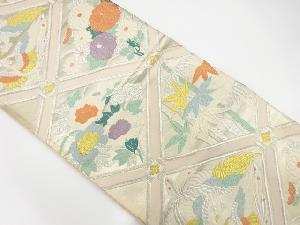 アンティーク　斜め格子に鶴・花模様織出し袋帯（材料）